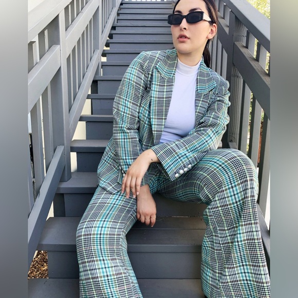 Tanya Taylor Tuxedo Stripe Fallon Plaid Wide Leg High Waisted Pants - Picture 7 of 12